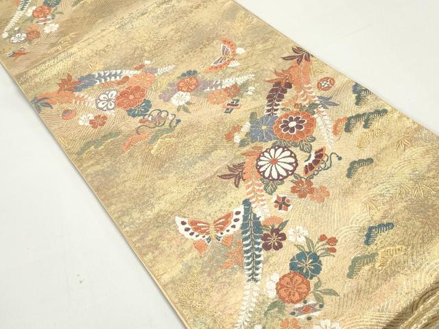 平和屋着物◎六通柄袋帯 唐織 金涛秀宝小袖文 金糸 正絹 逸品 DABE8745qa