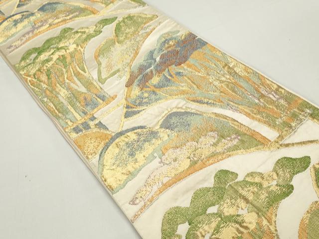 平和屋着物◎六通柄 京袋帯 風景樹林文 金糸 正絹 逸品 DABE8789qa