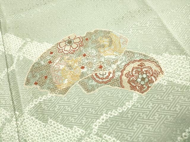 平和屋着物■中国三大刺繍 スワトウ刺繍 汕頭刺繍 訪問着 絞り 地紙花文 金彩 正絹 逸品 DABE8810qa