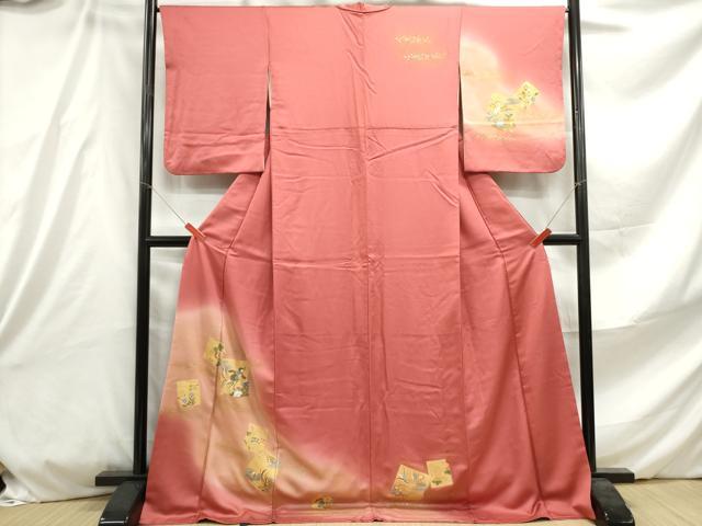 平和屋着物□訪問着 破れ色紙花鳥文 暈し染め 金彩 ロング丈