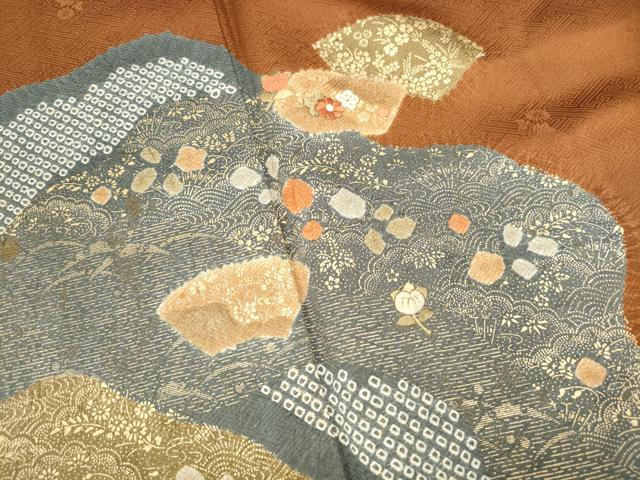 平和屋着物■訪問着 絞り 刺繍 道長地紙花文 金彩 正絹 逸品 DABE8862qa