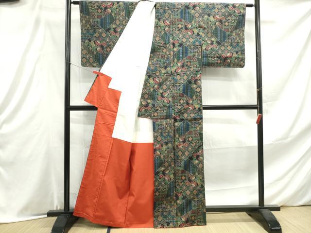 平和屋着物■上質な紬 切嵌花文 正絹 逸品 DABE8926qa