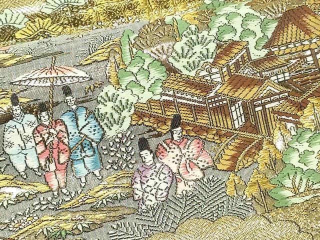 平和屋本店▼西陣 廣部商事謹製 全通全景柄袋帯 唐織 京洛祇園祭還幸絵巻 弐捨四金箔使用 上代68万 正絹 24k 逸品 DABE9085sf