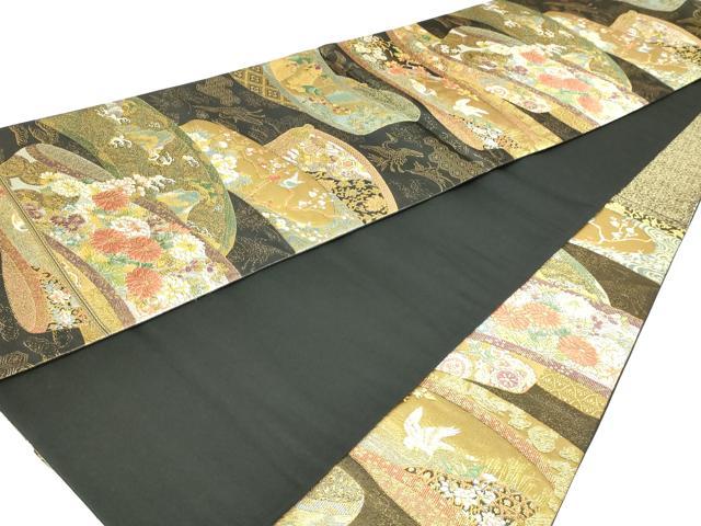 平和屋本店▼六通柄袋帯 唐織 林派瑞祥錦 黒地 本金箔つづれ 正絹 24k 逸品 DABE9087sf