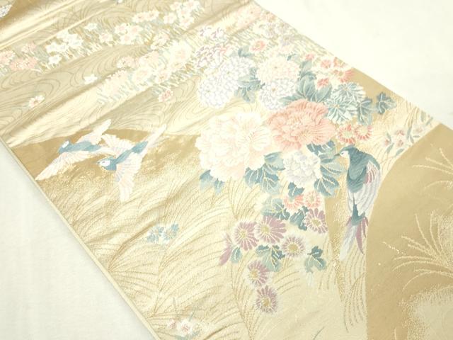 平和屋本店▼六通柄袋帯 唐織 花鳥文 本金箔二重織 正絹 24k 逸品 DABE9127sf