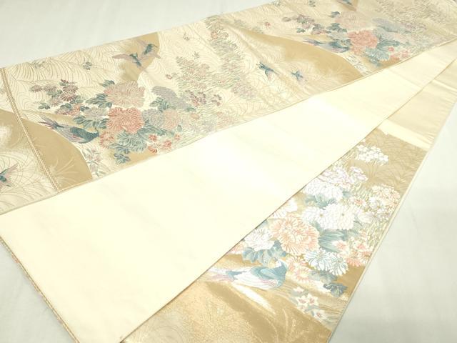 平和屋本店▼六通柄袋帯 唐織 花鳥文 本金箔二重織 正絹 24k 逸品 DABE9127sf