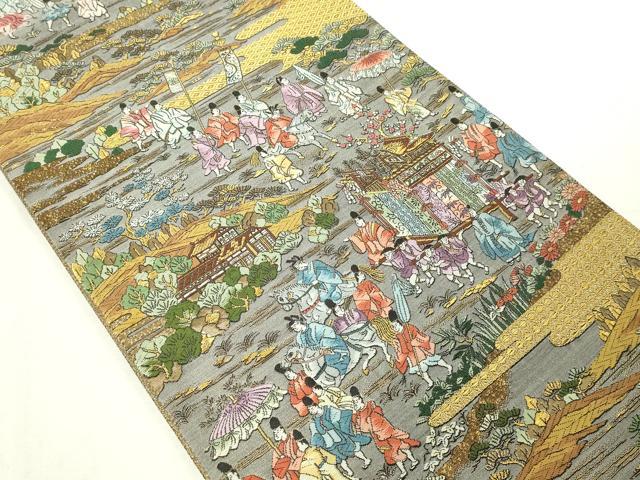 平和屋本店▼西陣 廣部商事謹製 全通全景柄袋帯 唐織 京蒔絵時代行列 弐捨四金箔使用 上代68万 正絹 24k 逸品 DABE9134sf