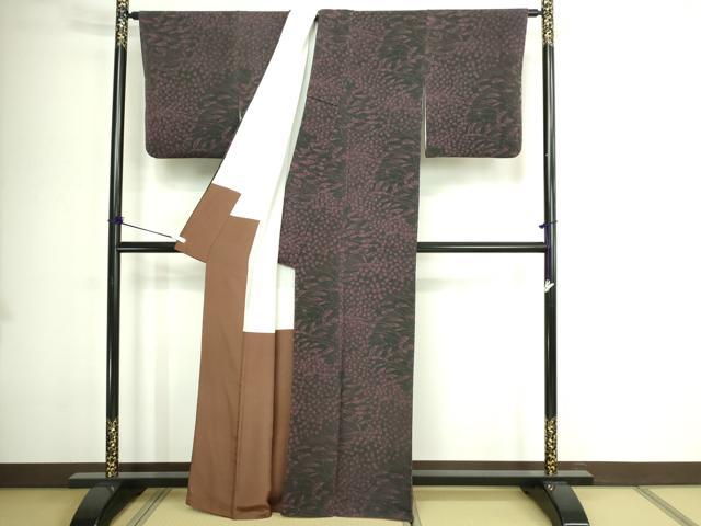 平和屋着物■上質な小紋 枝葉文 黒地 正絹 逸品 DABE9177sf