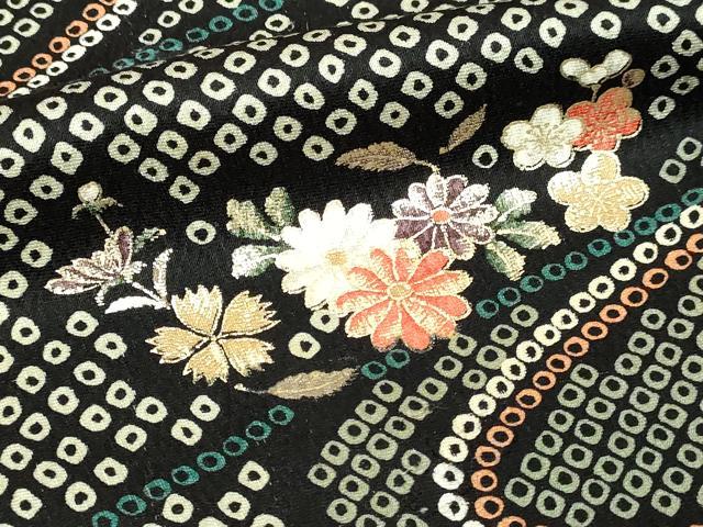 平和屋着物■上質な小紋 草花文 黒地 金彩 正絹 逸品 DABE9232sf