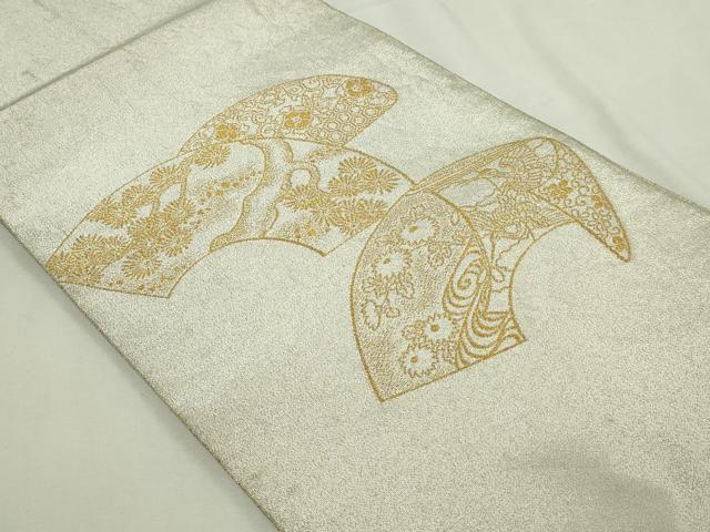平和屋本店▼太鼓柄袋帯 つづれ 地紙草花文 本金糸24k 正絹 逸品 DABE9298sf