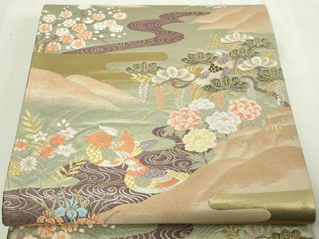 平和屋本店▼六通柄袋帯　唐織　花鳥文　本金箔　正絹　逸品　DABE9308sf 平和屋本店▽六通柄袋帯 唐織 花鳥文 本金箔 正絹 逸品 DABE9308sf