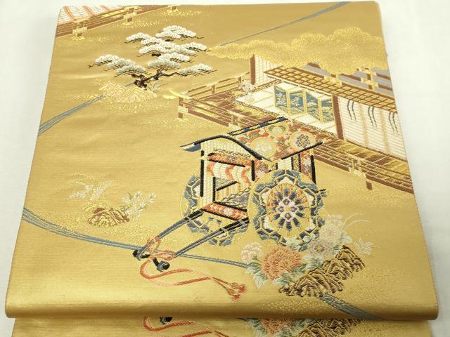 平和屋本店▼六通柄袋帯　御殿御所車　漆金九百錦　正絹　逸品　DABE9309sf 平和屋本店▽六通柄袋帯 御殿御所車 漆金九百錦 正絹