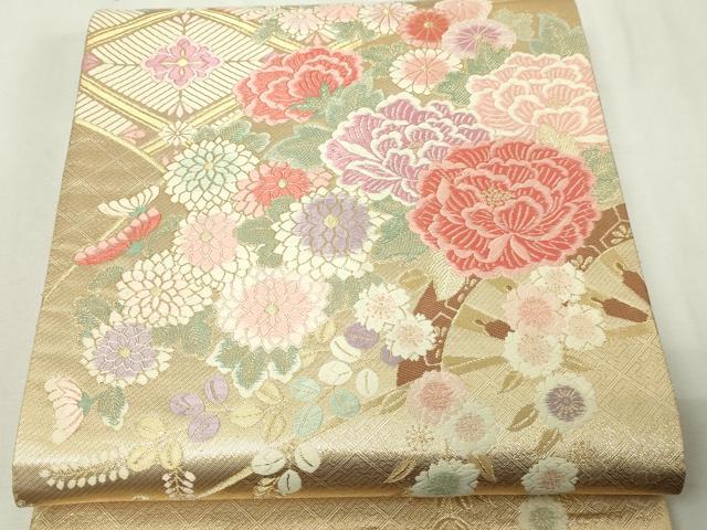 平和屋本店▼六通柄袋帯　唐織　本金斜取能衣華調模様　正絹　逸品　DABE9345sf 平和屋本店▽六通柄袋帯 唐織 本金斜取能衣華