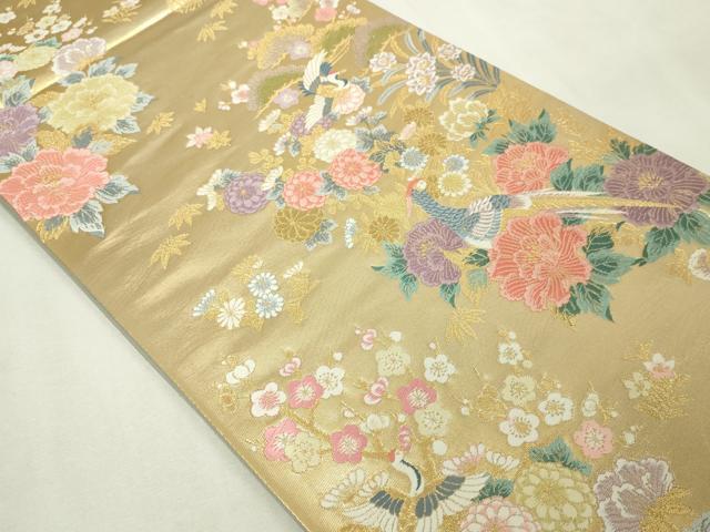 平和屋本店▼六通柄袋帯 唐織 孔雀花鳥文 純金箔二重織 正絹 逸品 DABE9409sf