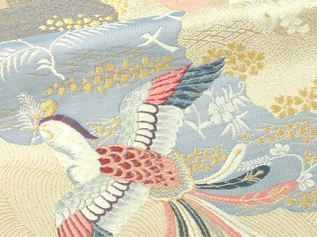 平和屋本店▼六通柄袋帯 唐織 雲取鳳凰文 本金箔 正絹 逸品 DABE9410sf