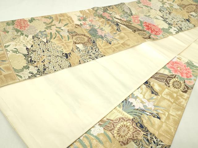平和屋本店▼六通柄袋帯 唐織 芳燿花車文 九百錦 24k純金箔錦 正絹 逸品 DABE9416sf