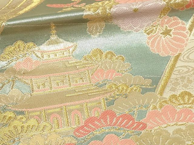 平和屋本店▼六通柄袋帯 唐織 離宮絵巻文 純金二重箔 正絹 逸品 DABE9419sf