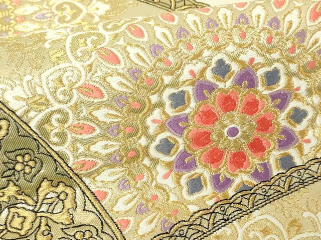 平和屋本店▼六通柄袋帯 唐織 正倉院花文 本金箔 正絹 逸品 DABE9424sf