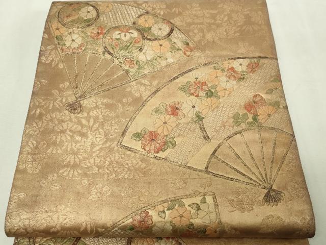 平和屋本店▼六通柄袋帯 扇面取能衣花文 漆金慴箔 正絹 逸品 DABE9425sf