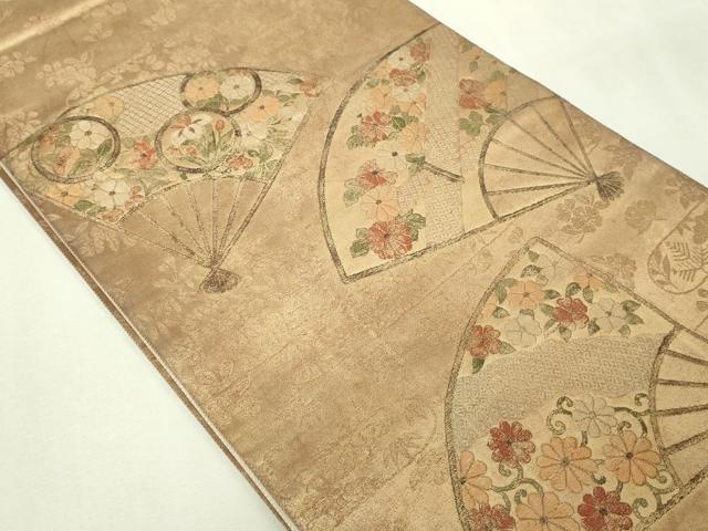 平和屋本店▼六通柄袋帯 扇面取能衣花文 漆金慴箔 正絹 逸品 DABE9425sf