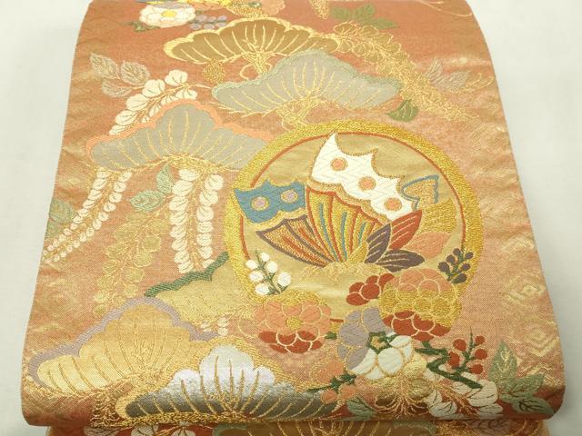 平和屋本店▼六通柄袋帯 唐織 花蝶丸文 鏡金 正絹 逸品 DABE9429sf