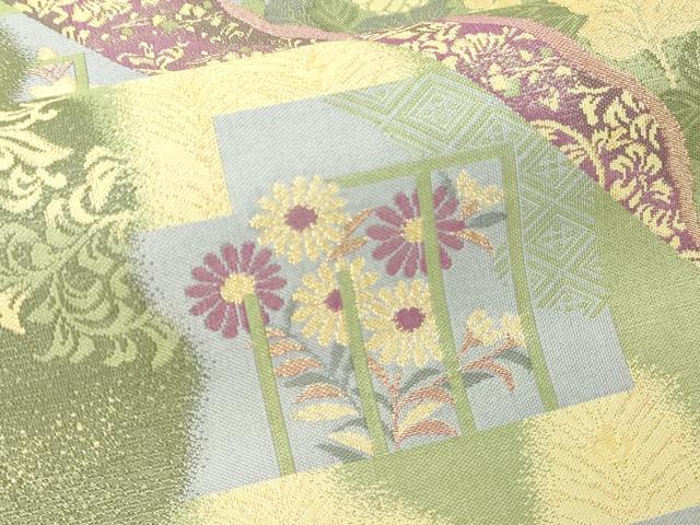 平和屋本店▼六通柄袋帯 草花文 薫金貝紫 正絹 逸品 DABE9430sf