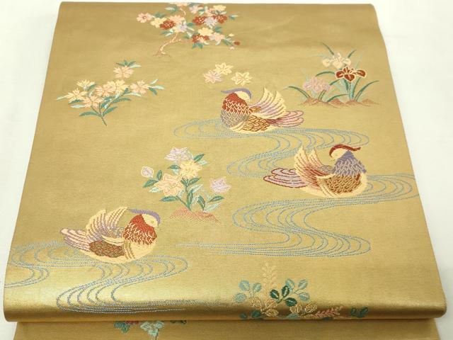 平和屋本店▼六通柄袋帯 唐織 流水花鳥文 慴金錦引箔 正絹 逸品 DABE9433sf