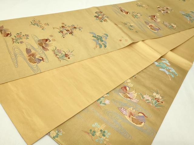 平和屋本店▼六通柄袋帯 唐織 流水花鳥文 慴金錦引箔 正絹 逸品 DABE9433sf