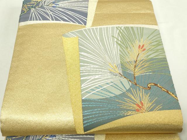 平和屋本店▼六通柄袋帯 松葉文 砂金織 正絹 逸品 DABE9443sf