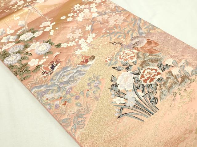 平和屋本店▼六通柄袋帯 唐織 有職瑞鳥文 純金箔九百錦 正絹 逸品 DABE9451sf