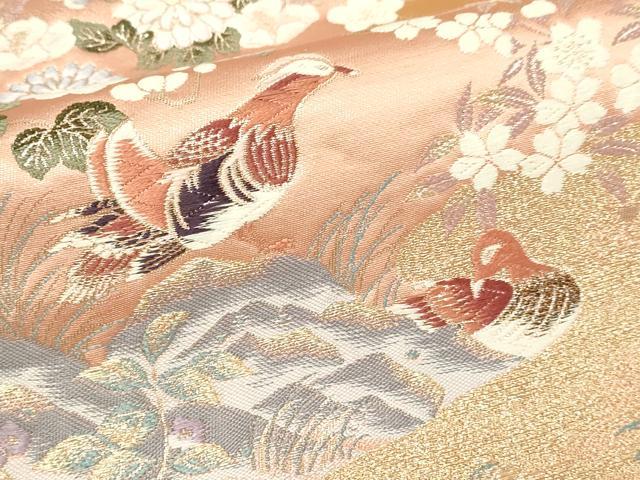 平和屋本店▼六通柄袋帯 唐織 有職瑞鳥文 純金箔九百錦 正絹 逸品 DABE9451sf