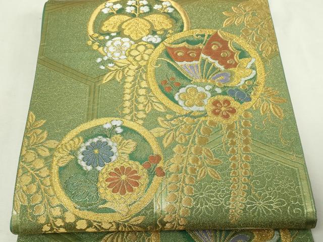 平和屋本店▼六通柄袋帯 桃山盛宴文 燦金箔 正絹 逸品 DABE9461sf