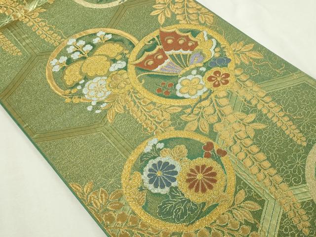 平和屋本店▼六通柄袋帯 桃山盛宴文 燦金箔 正絹 逸品 DABE9461sf