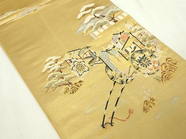 平和屋本店▼六通柄袋帯 唐織 御苑都之旅 淙金九百錦 正絹 逸品 DABE9463sf
