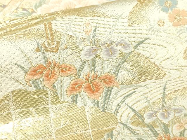 平和屋本店▼六通柄袋帯 唐織 王朝絵巻文 九百本金箔 正絹 逸品 DABE9471sf