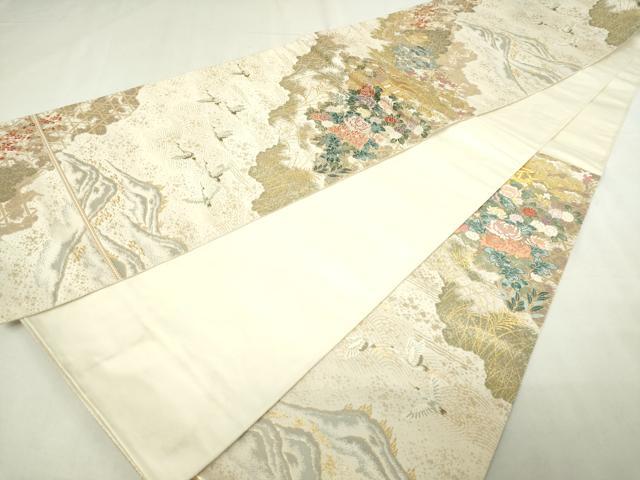 平和屋本店▼六通柄袋帯 風景飛鶴文 九百本金弐重織 正絹 逸品 DABE9474sf