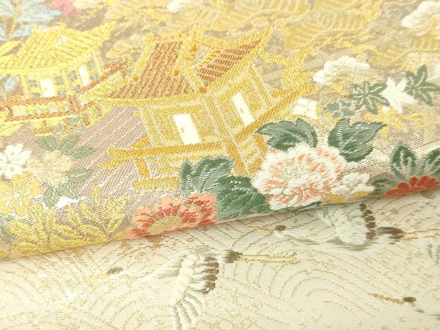平和屋本店▼六通柄袋帯 風景飛鶴文 九百本金弐重織 正絹 逸品 DABE9474sf