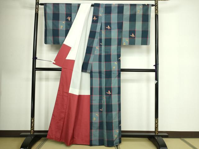 平和屋着物■上質な紬 舞蝶文 正絹 逸品 DABE9491sf