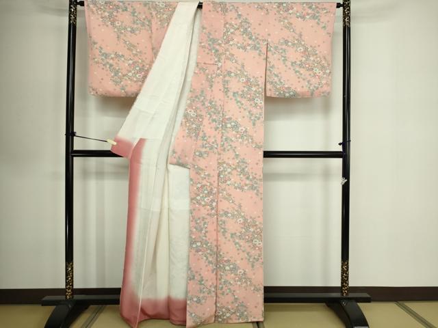平和屋着物■上質な小紋 鬼しぼ縮緬 枝花文 正絹 逸品 DABE9492sf