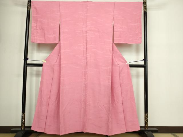 平和屋着物■上質な色無地 流水地紋 甚三紅色 正絹 逸品 DABE9504sf