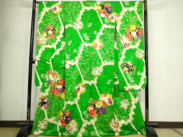 平和屋着物■豪華振袖 駒刺繍 草花文 金彩 正絹 逸品 DABE9506sf