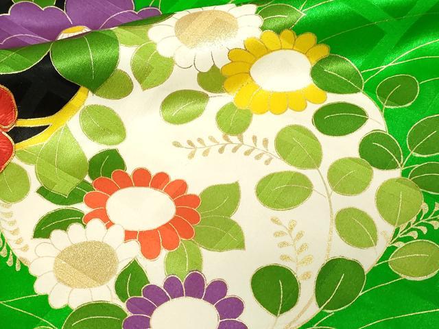 平和屋着物■豪華振袖 駒刺繍 草花文 金彩 正絹 逸品 DABE9506sf