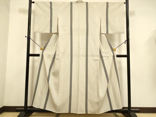 平和屋着物▽本塩沢 単衣 間道 正絹 逸品 DABE9521du