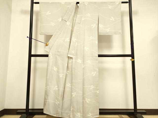 平和屋着物▽塩沢絣 単衣 110亀甲 草葉文 証紙付き 正絹 逸品 DABE9522du