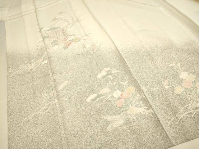 平和屋着物▽中国三大刺繍 スワトウ刺繍 汕頭刺繍 相良刺繍 総刺繍 訪問着 単衣 御所車花文 正絹 逸品 DABE9524du