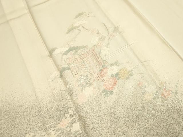 平和屋着物▽中国三大刺繍 スワトウ刺繍 汕頭刺繍 相良刺繍 総刺繍 訪問着 単衣 御所車花文 正絹 逸品 DABE9524du