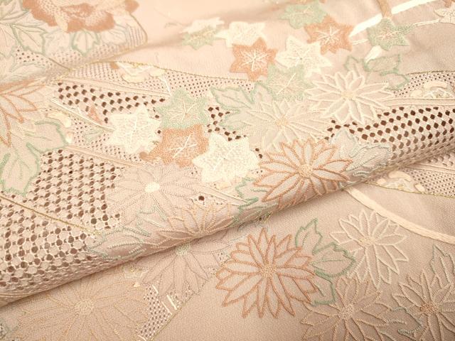 平和屋着物▽中国三大刺繍 スワトウ刺繍 汕頭刺繍 相良刺繍 総刺繍 訪問着 単衣 絵巻花文 金彩 正絹 逸品 DABE9531du