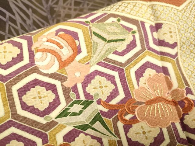 平和屋着物■豪華色留袖 刺繍 宝尽くし亀甲花文 金彩 正絹 逸品 DABE9545du