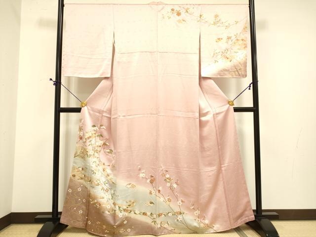 平和屋着物●訪問着 几帳鴛鴦花蝶文 暈し染め 金彩 正絹 逸品 DABE9607du