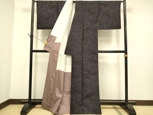 平和屋着物●結城紬 80亀甲 草花文 正絹 逸品 DABE9621du
